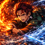 Demon Slayer: Kimetsu no Yaiba Tanjiro Kamado using powerful breathing technique in Infinity Castle