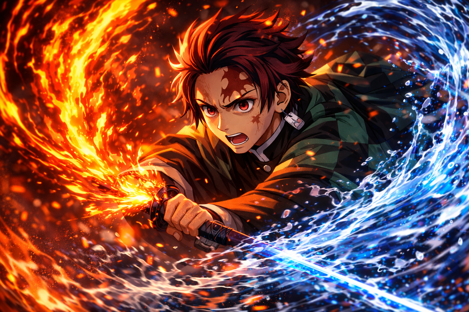 Demon Slayer: Kimetsu no Yaiba Tanjiro Kamado using powerful breathing technique in Infinity Castle