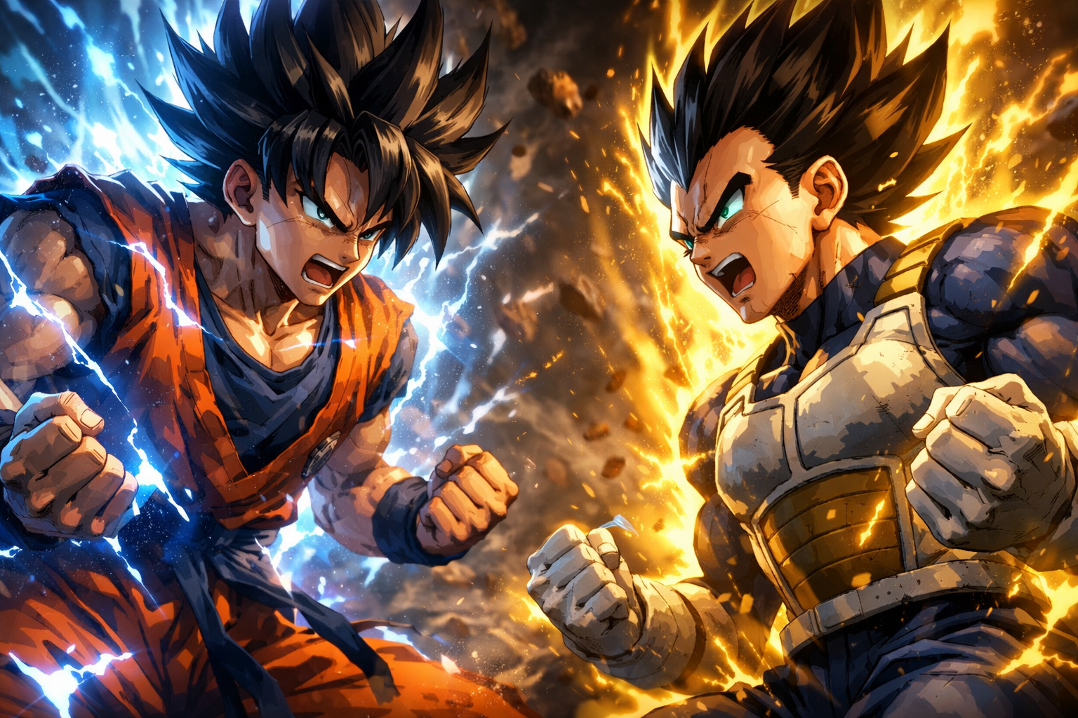 Dragon Ball Super Goku and Vegeta power up clash