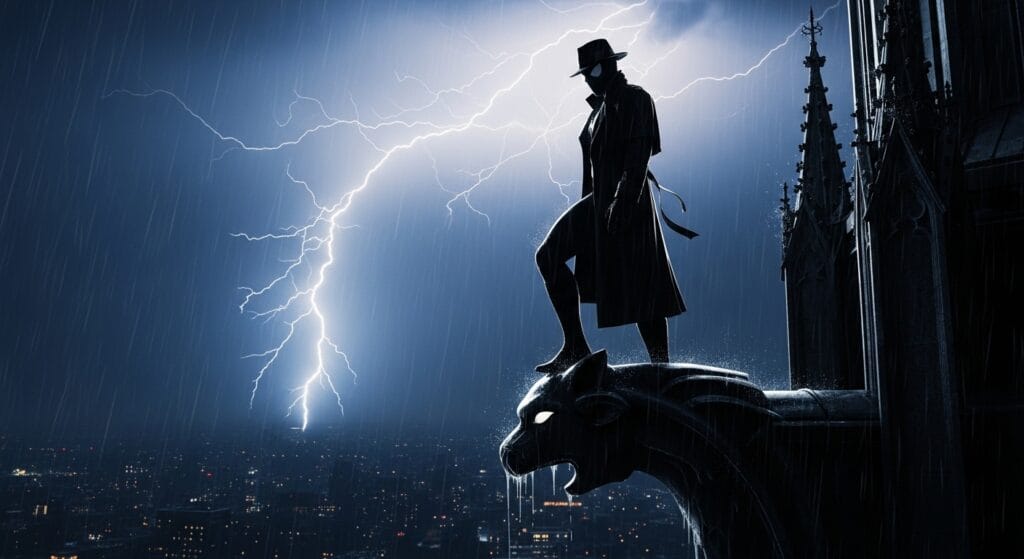 Spider Noir release date inspired dramatic skyline image with dark multiverse theme