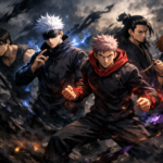 Jujutsu Kaisen Season 2 Netflix release characters in dramatic battle pose with dark cursed energy and cinematic lighting