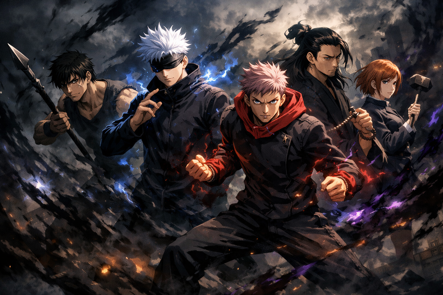 Jujutsu Kaisen Season 2 Netflix release characters in dramatic battle pose with dark cursed energy and cinematic lighting