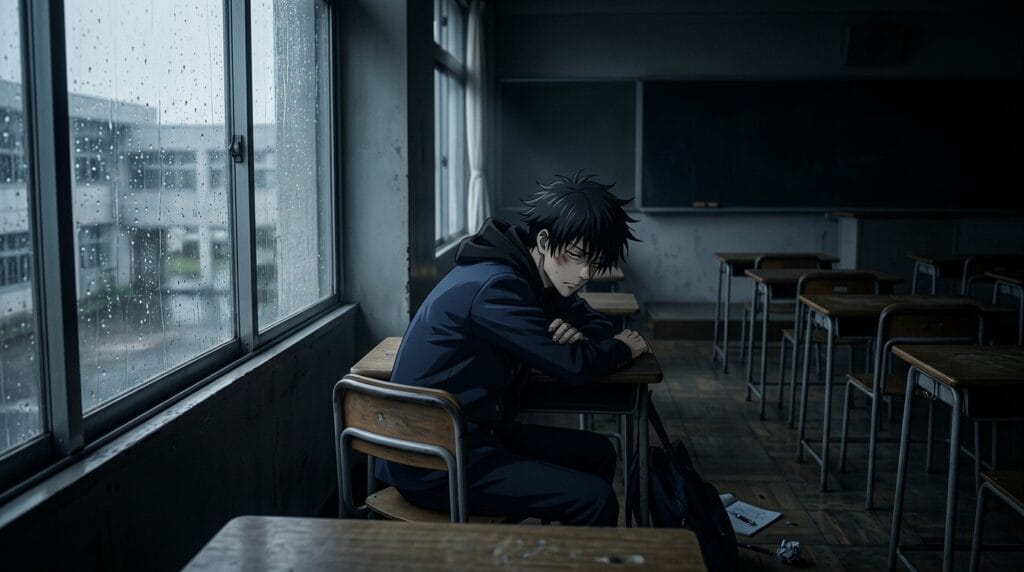 Junpei Yoshino alone in classroom after brutal bullying trauma
