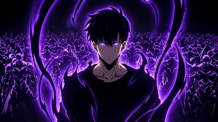 Sung Jin-Woo using Shadow Monarch powers in Solo Leveling