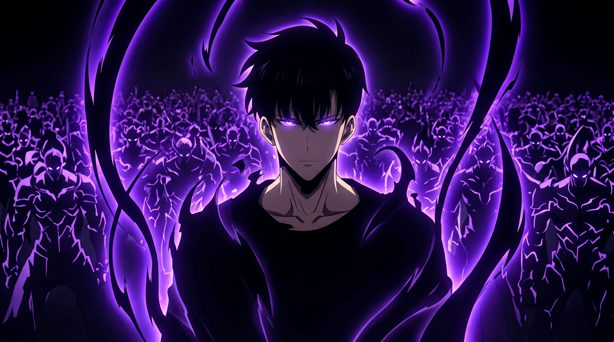 Sung Jin-Woo using Shadow Monarch powers in Solo Leveling