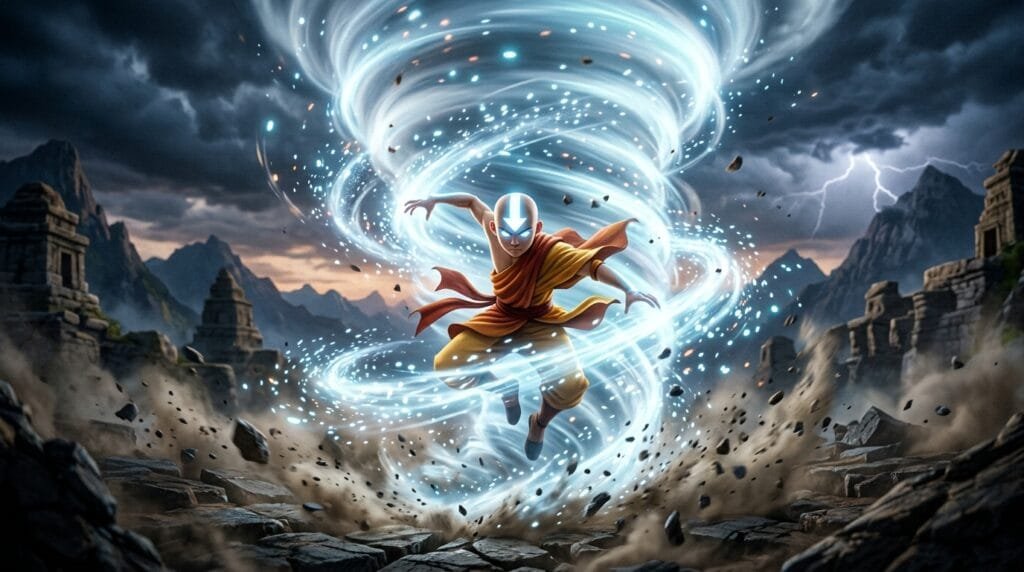 Aang showcasing upgraded animation effects