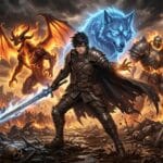 HELL MODE Season 2 anime poster featuring Allen and powerful summon creatures