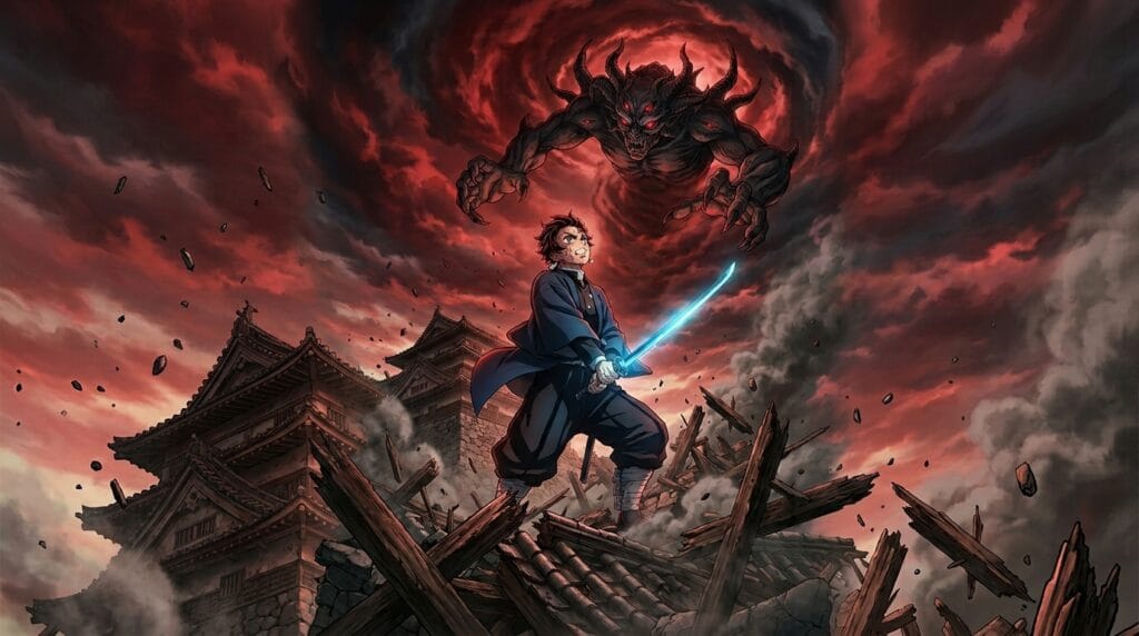 Demon Slayer Infinity Castle replacement anime on Hulu featuring dark fantasy sword battle