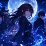 ufotable's Witch on the Holy Night promotional artwork featuring magical energy, moonlit skies, and fantasy city scenery.