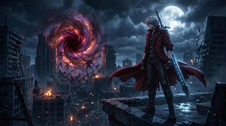 Alt Text: Devil May Cry Season 3 final season announcement featuring Dante facing a demonic threat.