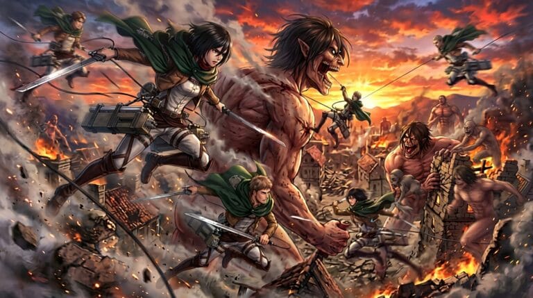 Humans fighting Titans in epic Attack on Titan battle