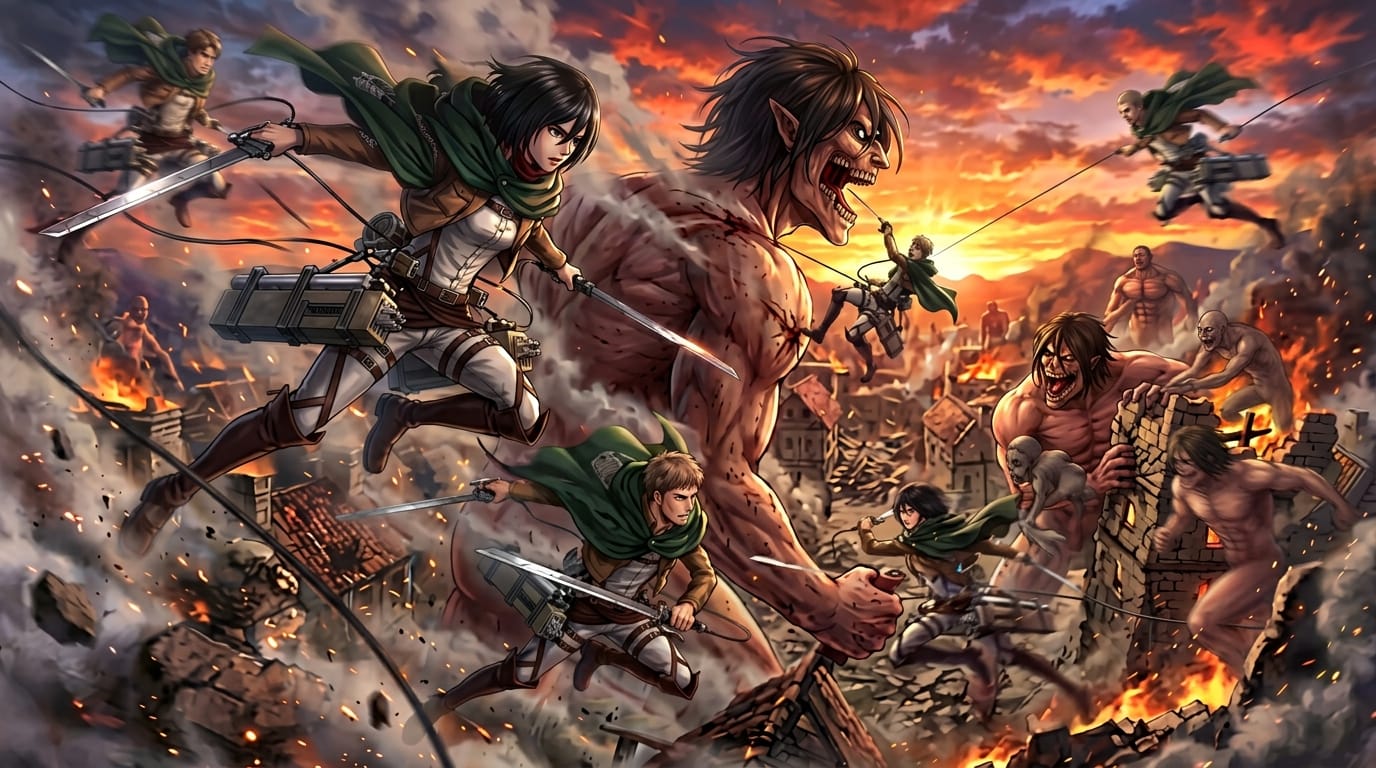Humans fighting Titans in epic Attack on Titan battle