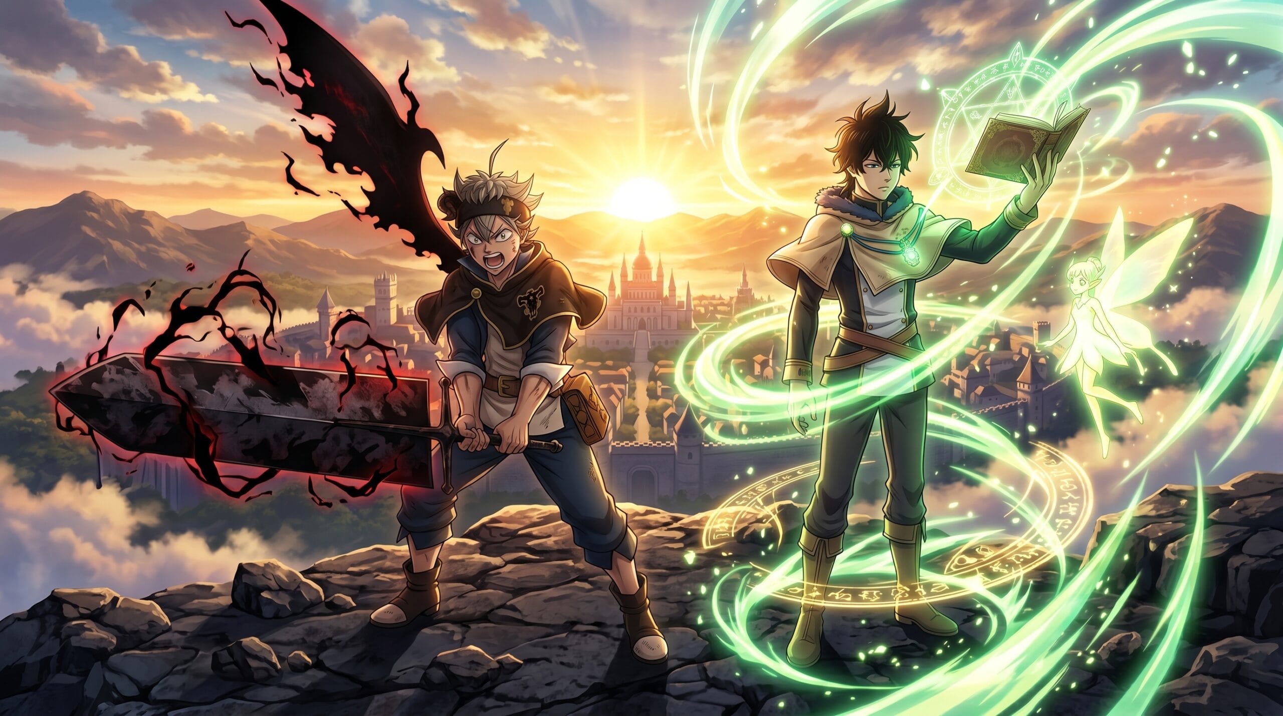 Asta and Yuno together in promotional artwork for Black Clover Season 2.