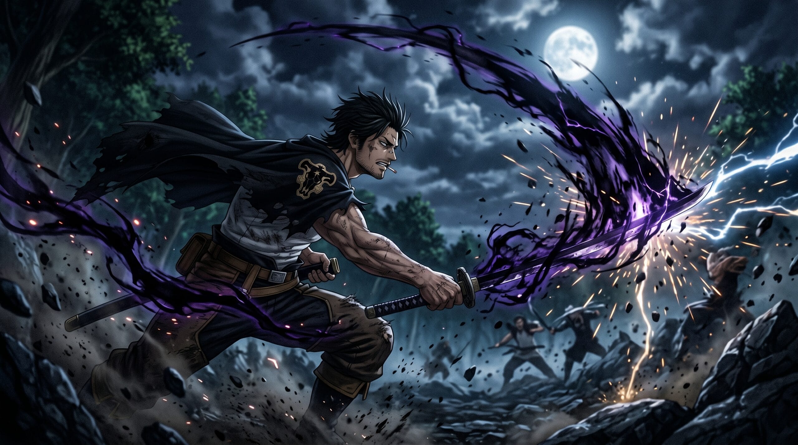 Yami Sukehiro fighting with dark magic in Black Clover Season 2 artwork.