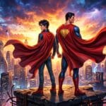 Promotional artwork featuring Superman and Superboy together.