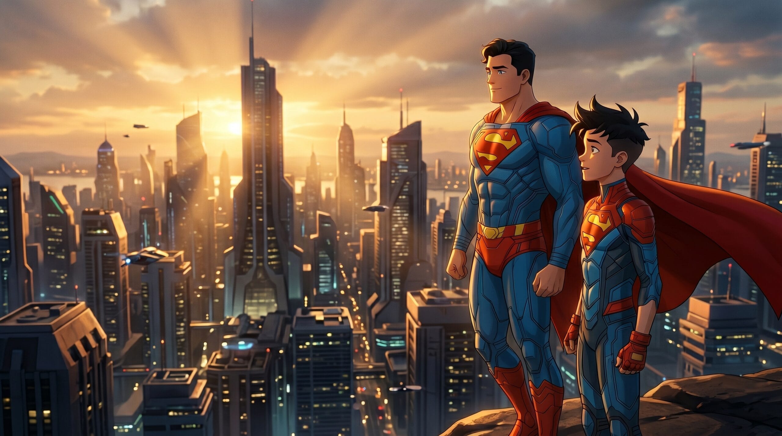 Superman and Superboy overlooking Metropolis in My Adventures With Superman Season 3.