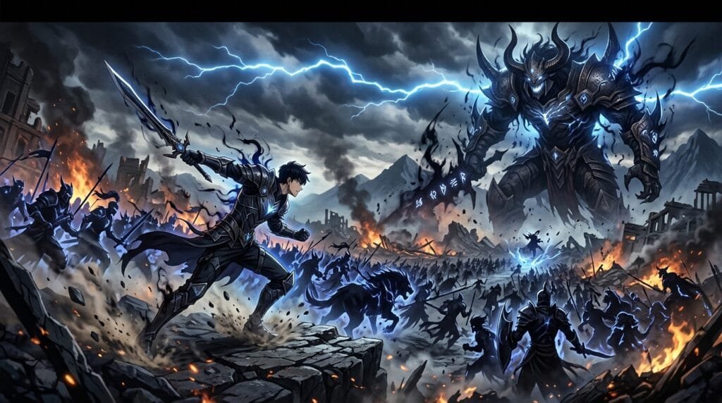 Epic final battle from Solo Leveling prequel anime concept poster