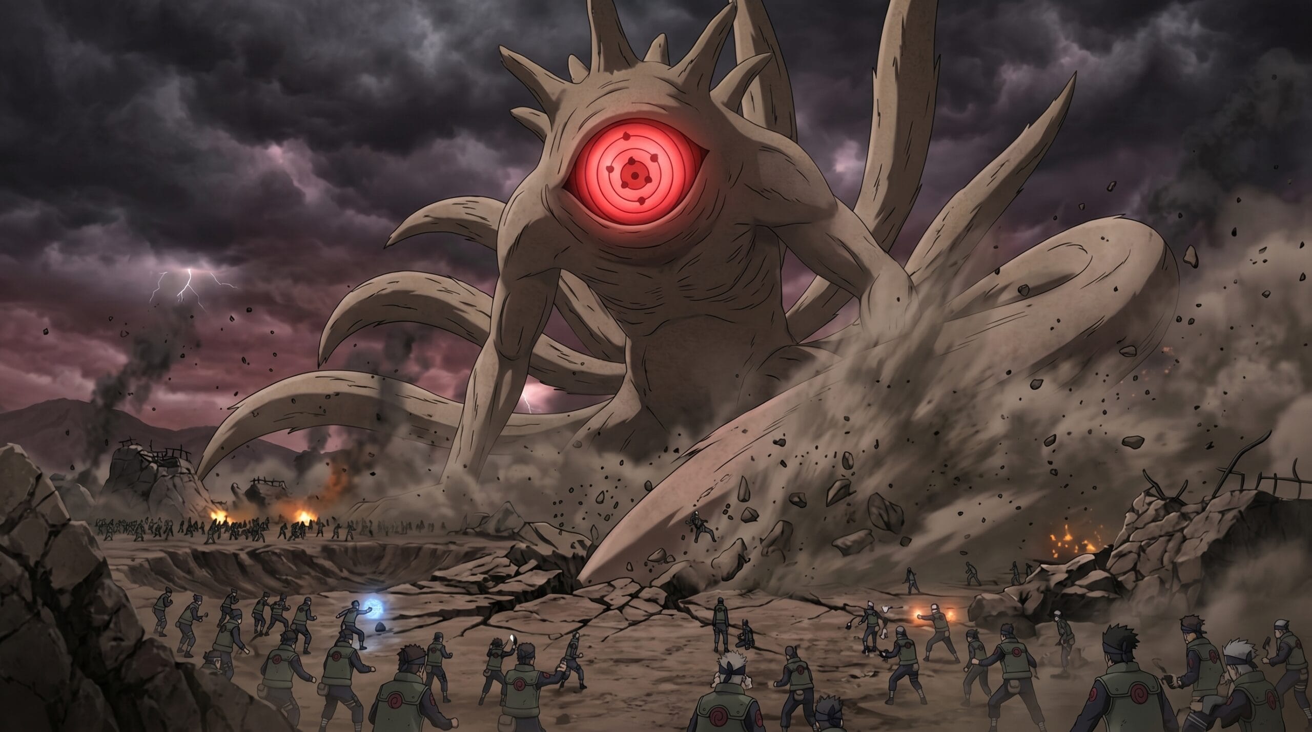 Ten Tails beast destroying battlefield in Naruto war arc