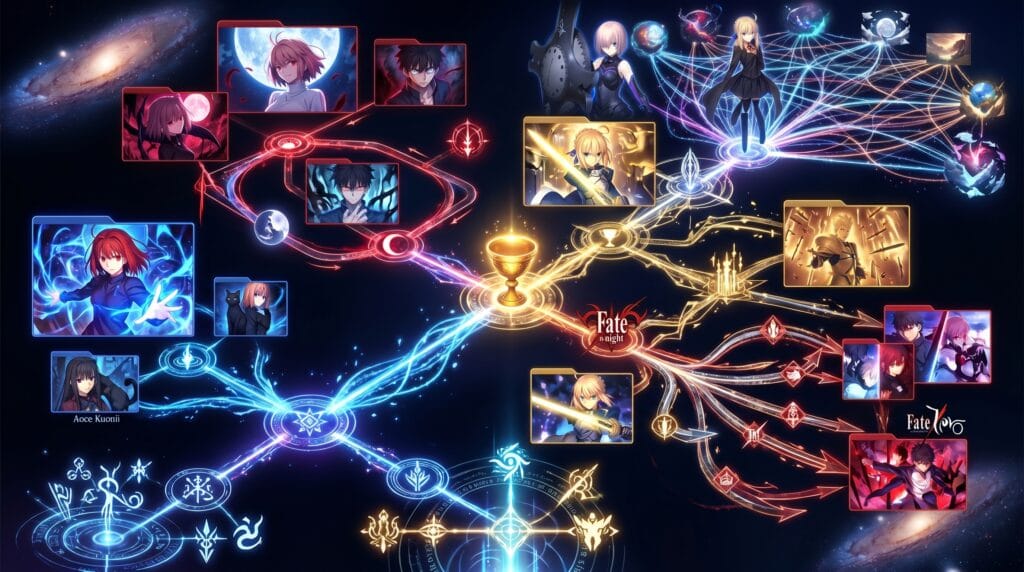 Type-Moon universe timeline infographic.