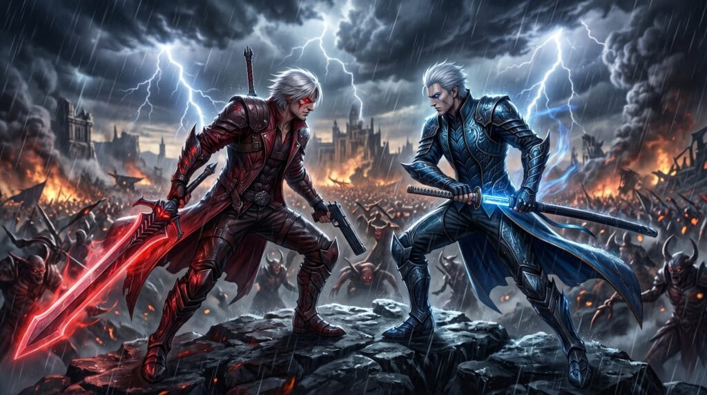 Dante and Vergil potential final battle in Devil May Cry Season 3.