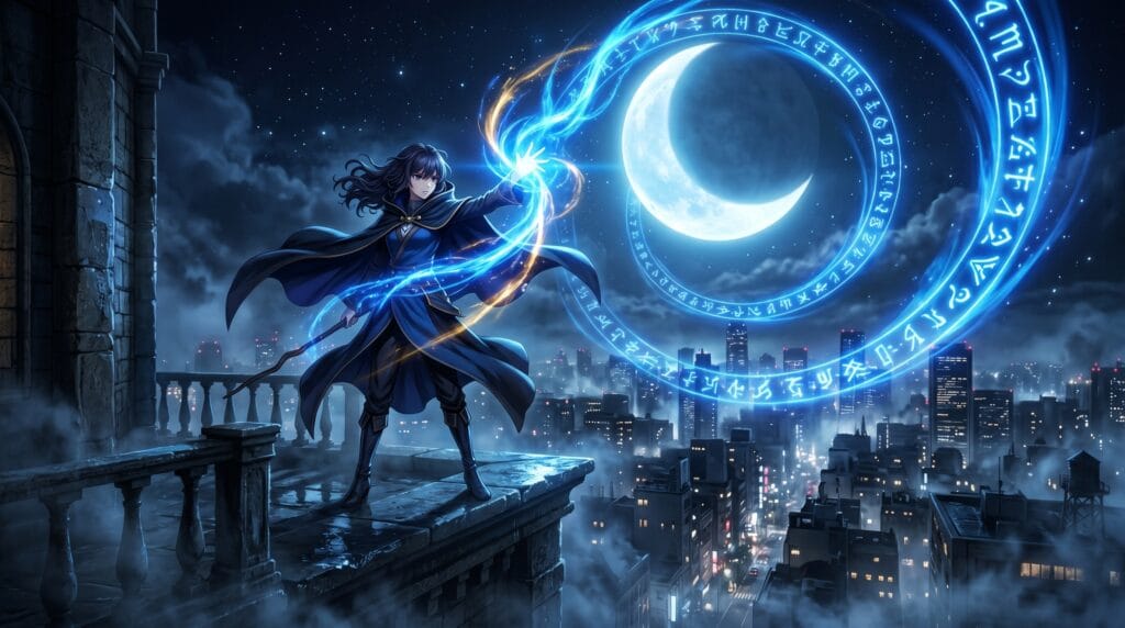Witch on the Holy Night anime film teaser featuring magical moonlit city scenery.