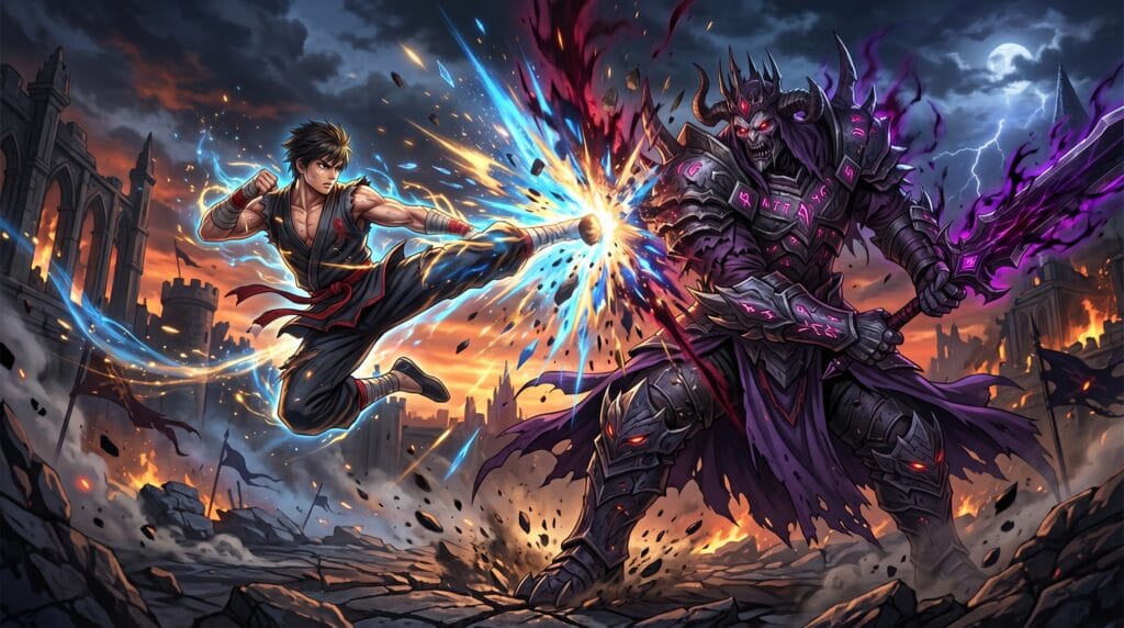 Goku battling King Gurumes in Curse of the Blood Rubies