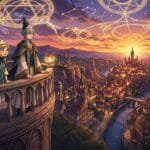 Coco and Qifrey overlooking a magical city in the Witch Hat Atelier Season 2 trailer.