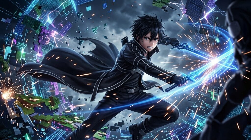 Kirito battle scene from Sword Art Online 2026 anime return special