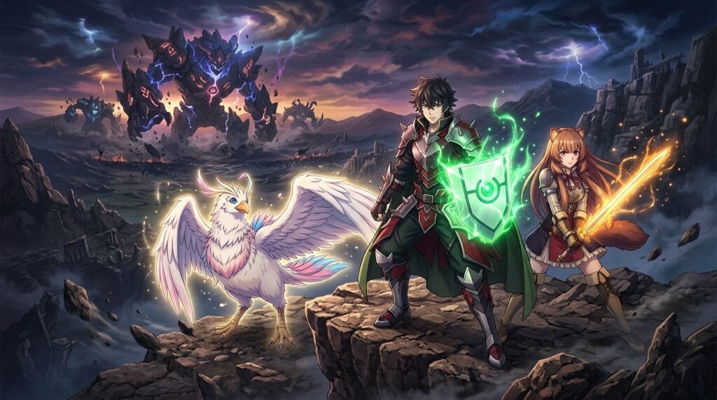 Shield Hero Season 5 main characters ready for battle.