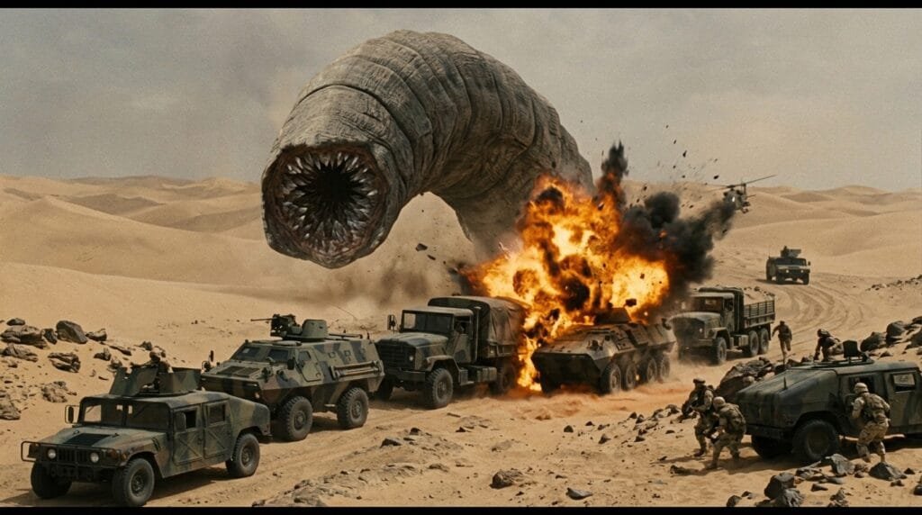 Dune giant sandworm attack