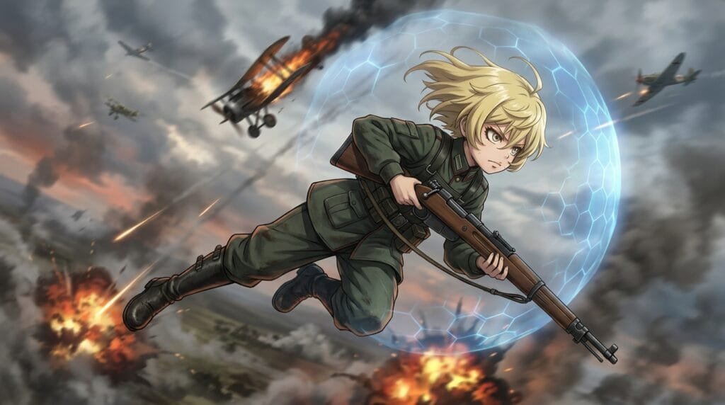 Tanya Degurechaff intense battle action in Season 2
